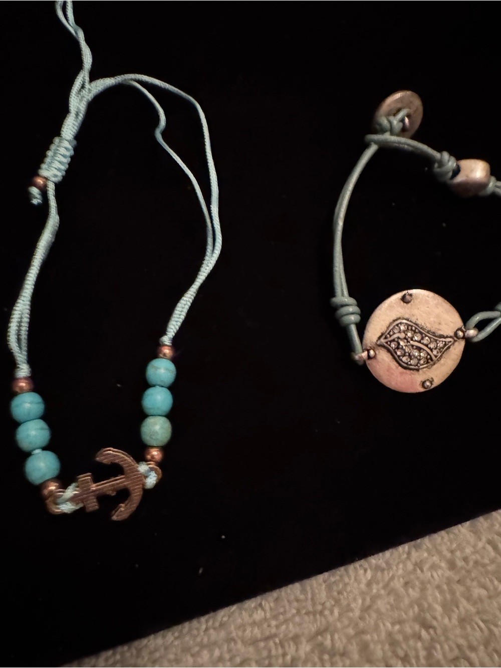 Turquoise Beaded Anchor bracelet and Leather Cord Bracelet from Greece